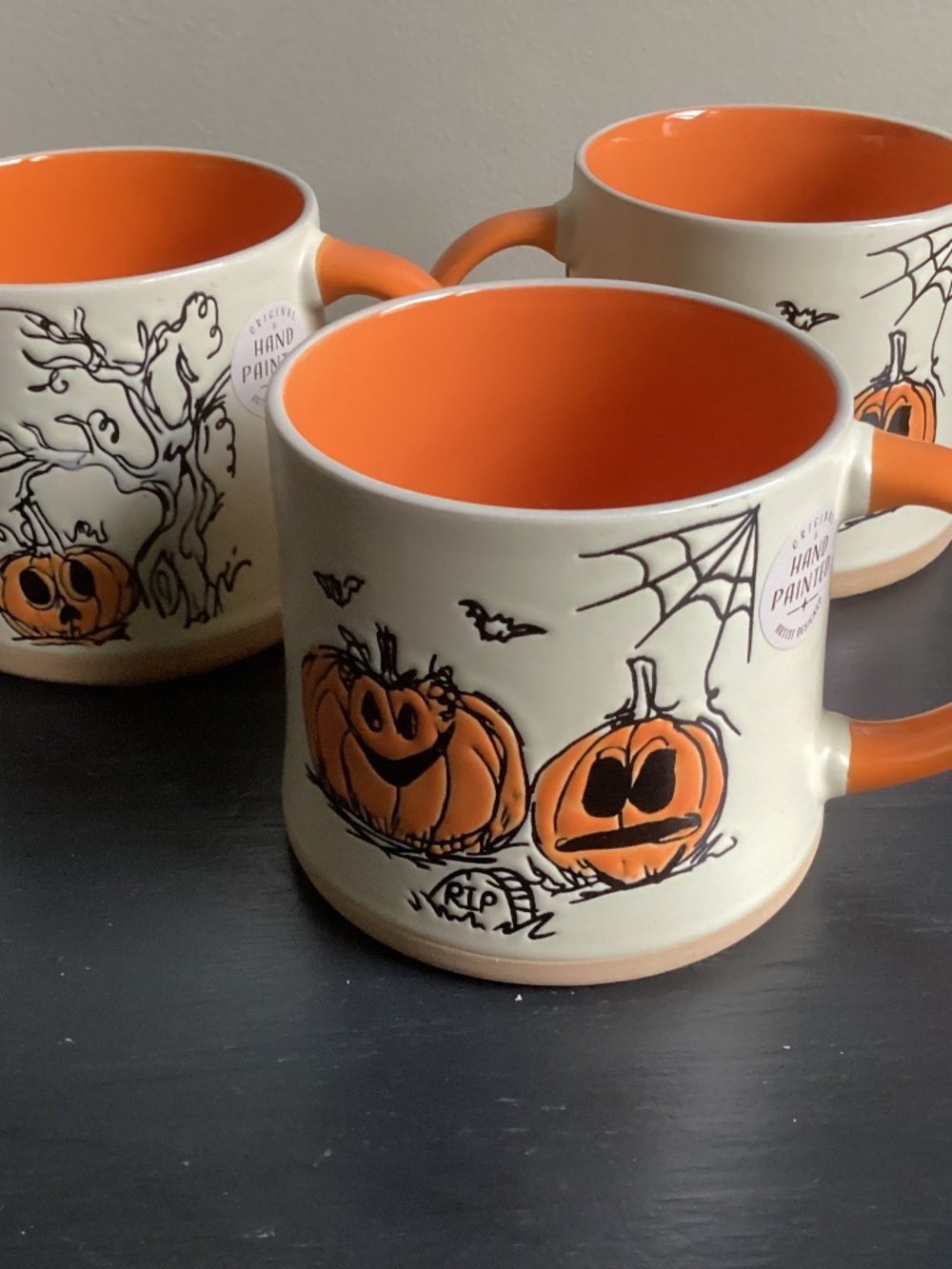 Hand Painted Set of 3 Eli + Ana Embossed Halloween Mugs 17oz Ceramic